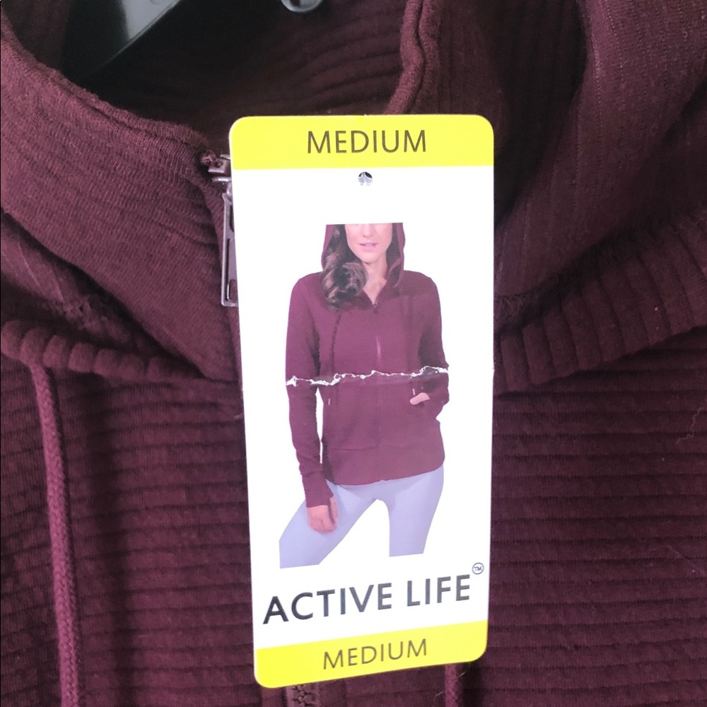 Active Life Ribbed Cotton Blend Full Zip V-neck Hooded Jacket New! - Picture 4 of 11